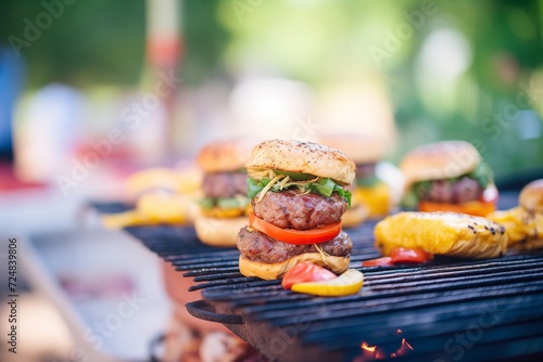 juicy burgers flipping on an outdoor grill photo