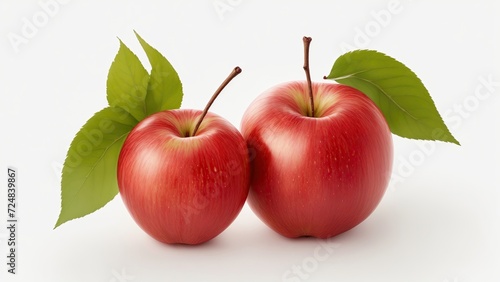 Two red apples on branch on white Background in 8K Realism High Resolution