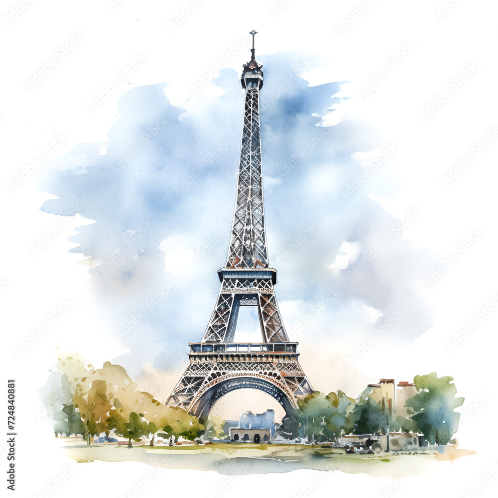 Eiffel Tower Watercolor Clipart, Paris Monument, Ai generative