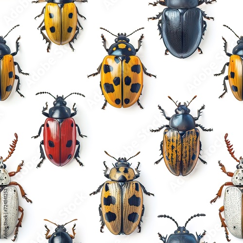 Seamless pattern with various beetles on a white background. © Andreas