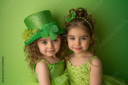 little girls dressed in green for st patricks day traditional irish festive 