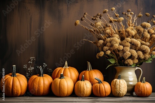 Brown background  space for text  with pumpkins
