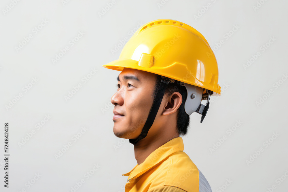 Asian male engineer in a formal suit and yellow safety helmet, professionalism in construction Asian male engineer in a formal suit and yellow safety helmet, professionalism in construction