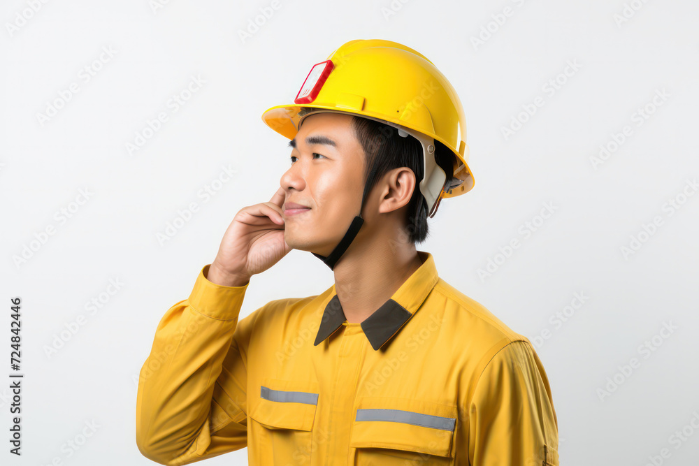 Asian male engineer in a formal suit and yellow safety helmet, professionalism in construction Asian male engineer in a formal suit and yellow safety helmet, professionalism in construction