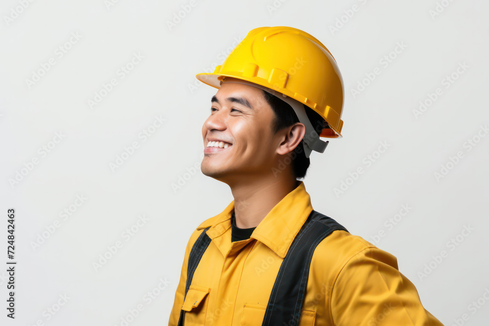 Asian male engineer in a formal suit and yellow safety helmet, professionalism in construction Asian male engineer in a formal suit and yellow safety helmet, professionalism in construction
