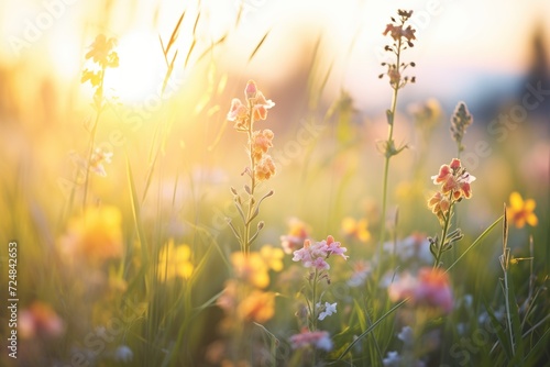backlit image of wildflowers at sunset with warm light © Alfazet Chronicles