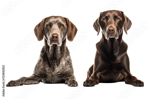 Two dogs sitting isolated on a transparent or white background