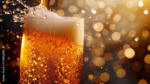 glass glass with craft beer with foam on a bar with bokeh background in high resolution and high quality