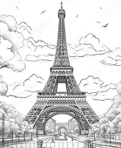 Eiffel Tower Coloring Page  Paris Monument  Ai generative 