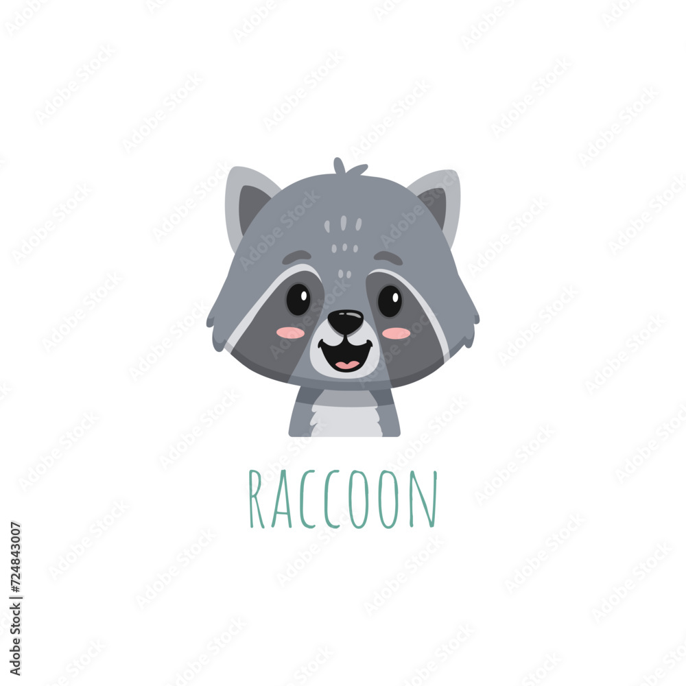 cute cartoon raccoon. Animal in flat style. Raccoon head for cards,magazins,banners. Forest animal. Vector illustration cute cartoon raccoon. Animal in flat style. Raccoon head for cards,magazins,banners. Forest animal. Vector illustration