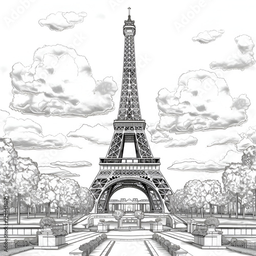 Eiffel Tower Coloring Page, Paris Monument, Ai generative 