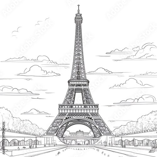Eiffel Tower Coloring Page  Paris Monument  Ai generative 