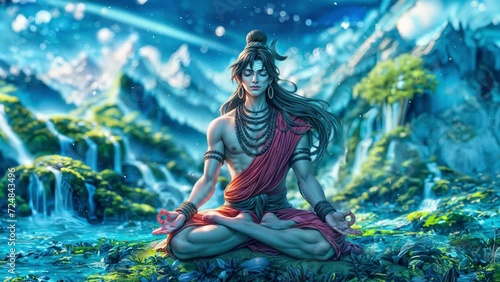 Lord Shiva Deep Meditation in a Tranquil Natural Setting photo