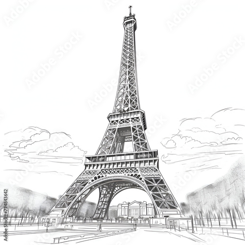 Eiffel Tower Coloring Page, Paris Monument, Ai generative  © Romain