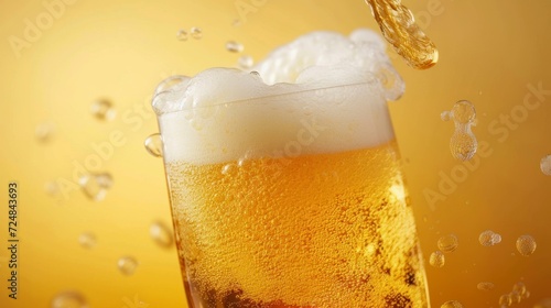 glass glass with craft beer with foam on a bar with bokeh background in high resolution