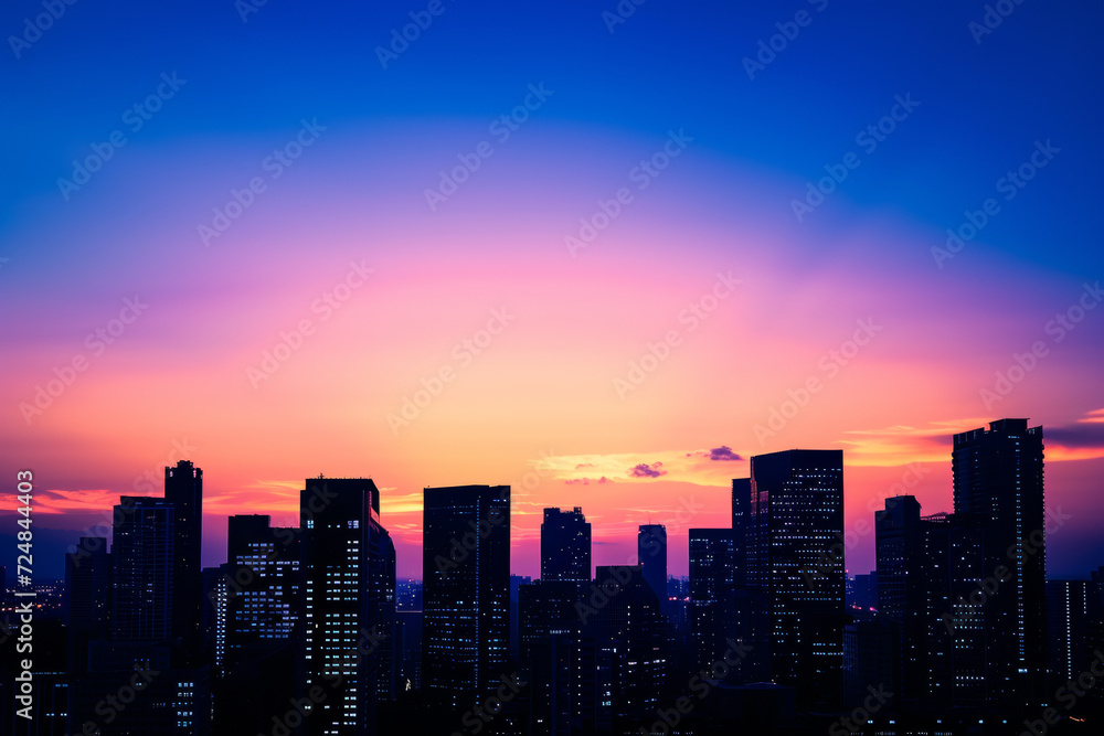 Dawn unfold over a city skyline silhouette, with towering skyscrapers in a scenic urban landscape, creating a panoramic cityscape that captures the essence of modern architecture