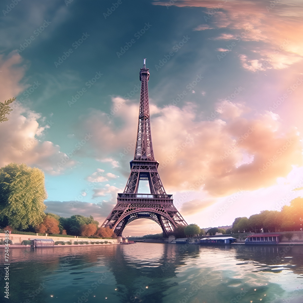 Fototapeta premium Eiffel Tower Design, Paris Monument Desktop Wallpaper, Ai generative