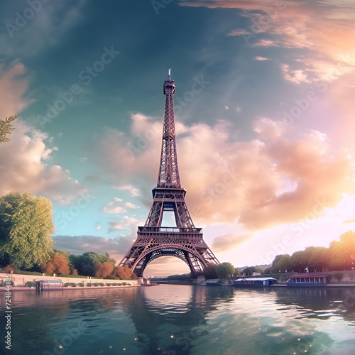 Eiffel Tower Design, Paris Monument Desktop Wallpaper, Ai generative