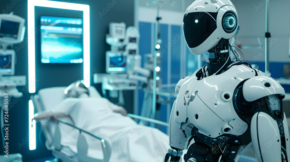 futuristic healthcare concept with diagnostic healthcare robot in hospital futuristic healthcare concept with diagnostic healthcare robot in hospital