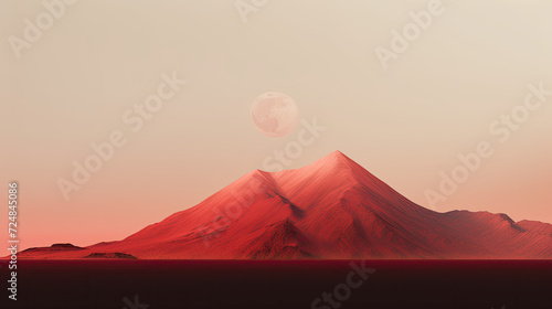 red mountain showing the sunset on planet mars 