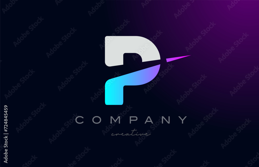 pink blue P letter vector logo icon design illustration. Creative cut arrow template for a business or company