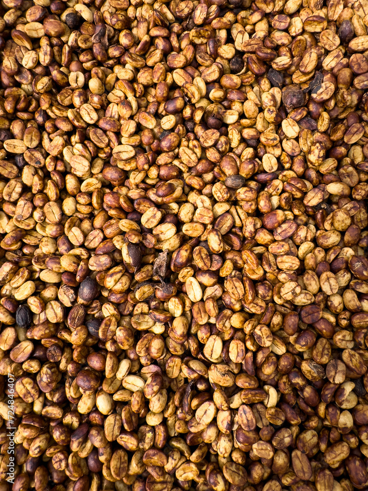 honey coffee bean natural sun dry process. top view full frame honey coffee bean natural sun dry process. top view full frame
