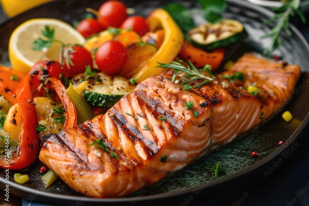 Grilled salmon with vegetables and chiesse / Food photography Grilled salmon with vegetables and chiesse / Food photography