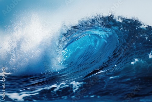 Large wave splashing in blue sea 