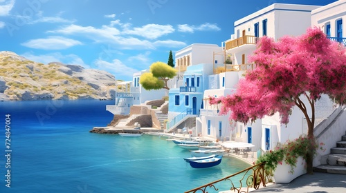 Idyllic Greek island at late spring early summer 