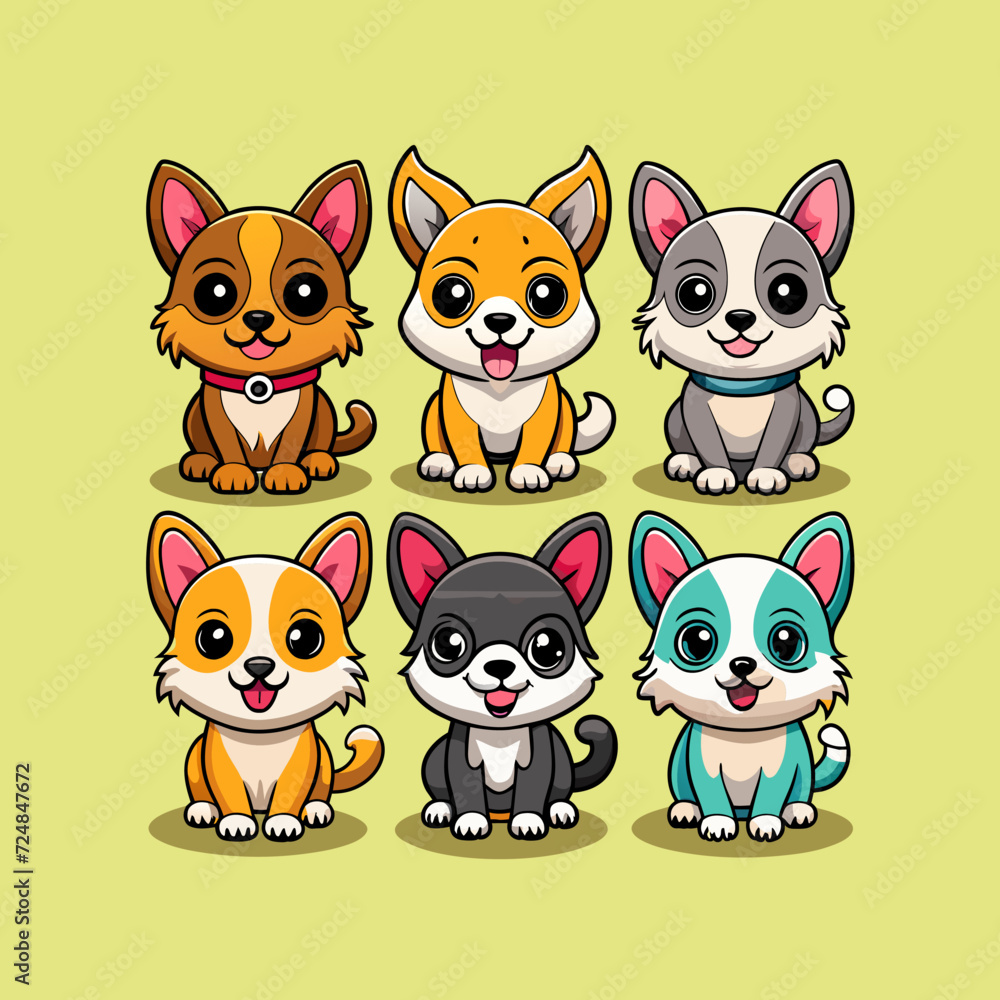 set of funny cartoon puppy set of funny cartoon puppy