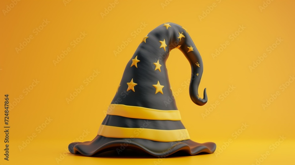 a witch's conical hat on an orange background, 3D cartoon illustration for Halloween a witch's conical hat on an orange background, 3D cartoon illustration for Halloween