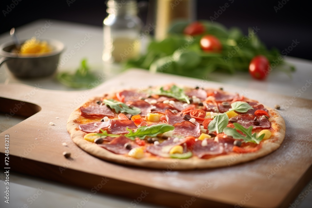 a gluten-free pizza on a baking stone a gluten-free pizza on a baking stone