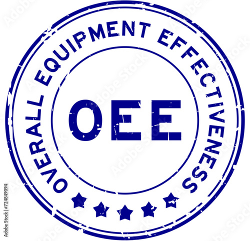 Grunge blue OEE overall equipment effectiveness word round rubber seal stamp on white background