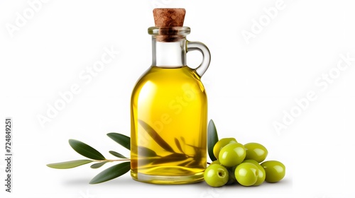 Olive oil set. Glass bottle of olive oil with olives. A drop of olive oil close-up. Isolated on a transparent background. 