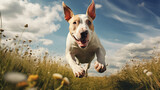 dog, Bull Terrier running running on a grass 