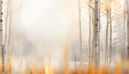 Aspen Trees at sunrise in the fall golden and light gre