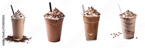 Set of A chocolate milkshake on plastic cup on a Transparent Background