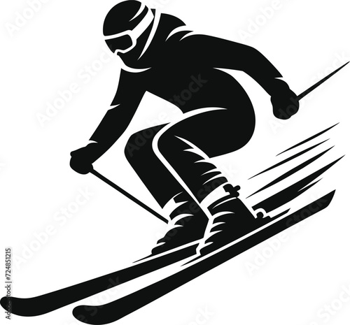 Skiing silhouette in vector art simple skier vector shadow  