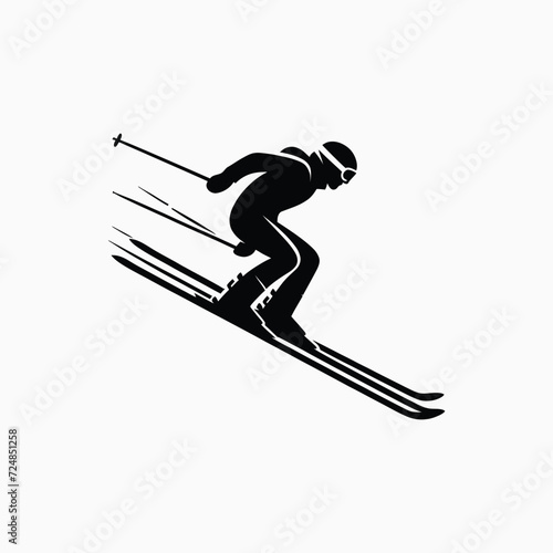 Skiing silhouette in vector art simple skier vector shadow 