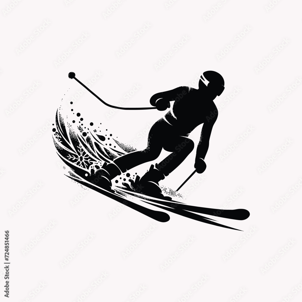 Skiing silhouette in vector art simple skier vector shadow  