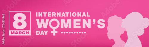 International Women's Day banner design. It features women silhouette on pink background. Vector illustration © Ranimi