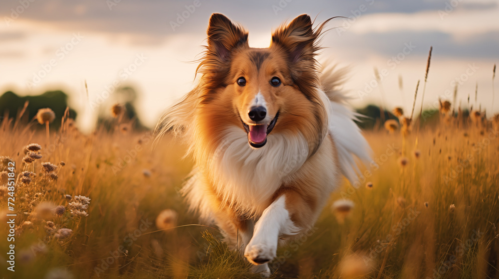 dog, Shetland Sheepdog running on a grass dog, Shetland Sheepdog running on a grass
