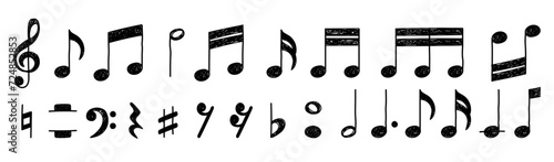 Set of all music notes symbols, hand drawn sketch design vector illustration