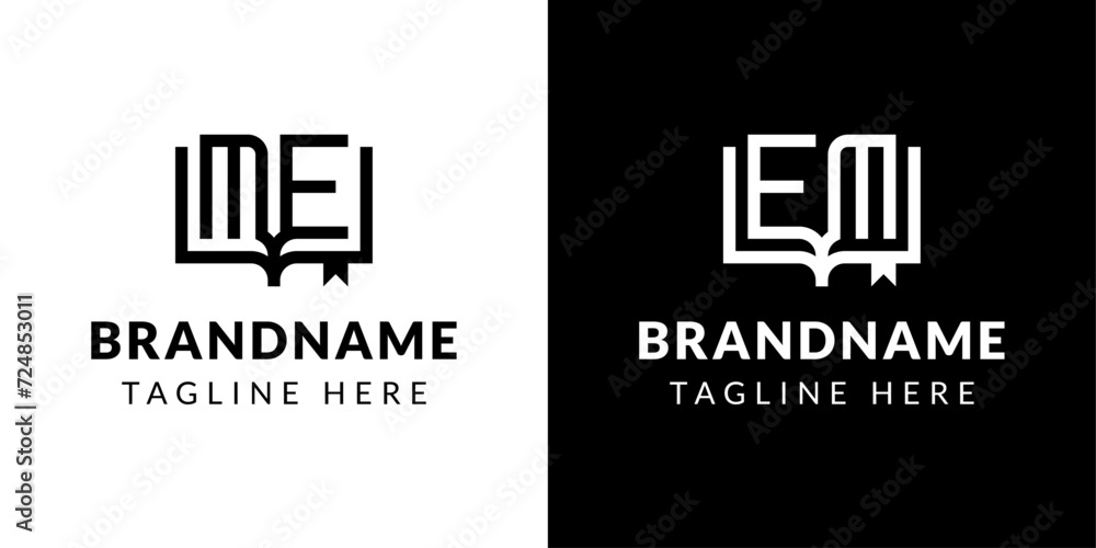 Letters ME and EM Book Logo, suitable for business related to book with ME or EM initials Letters ME and EM Book Logo, suitable for business related to book with ME or EM initials