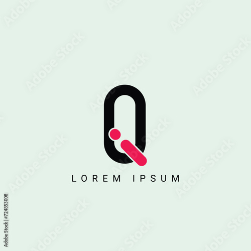 Alphabet iq or qi illustration monogram vector logo template