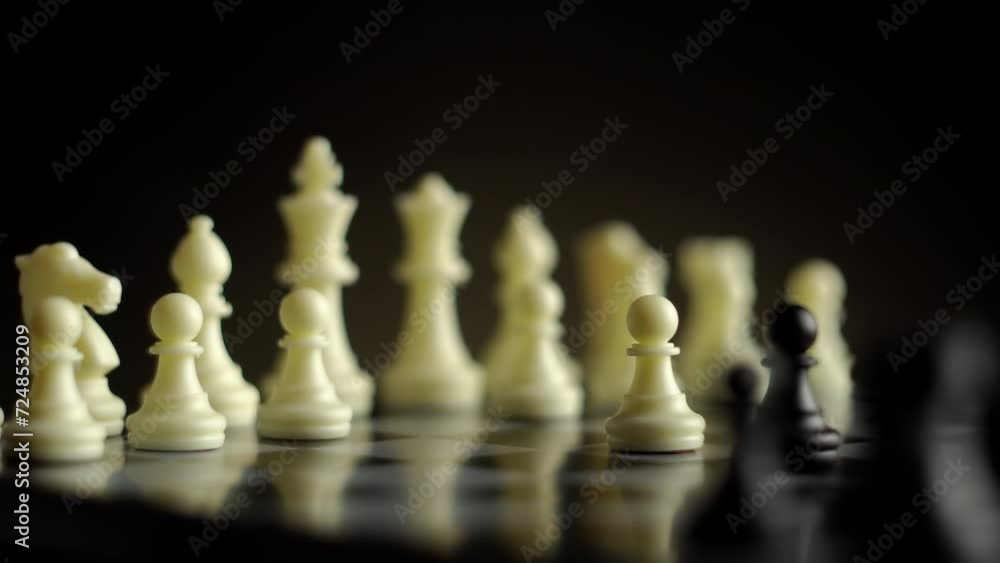 Playing chess on a dark background close-up