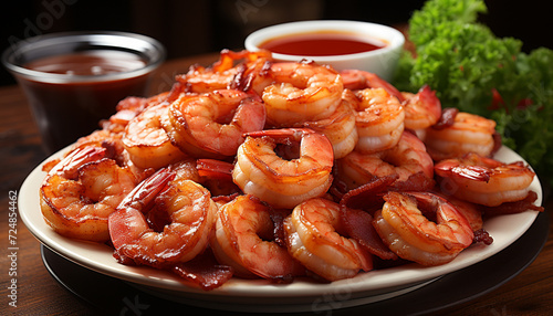 Grilled prawn on plate, a savory seafood meal generated by AI