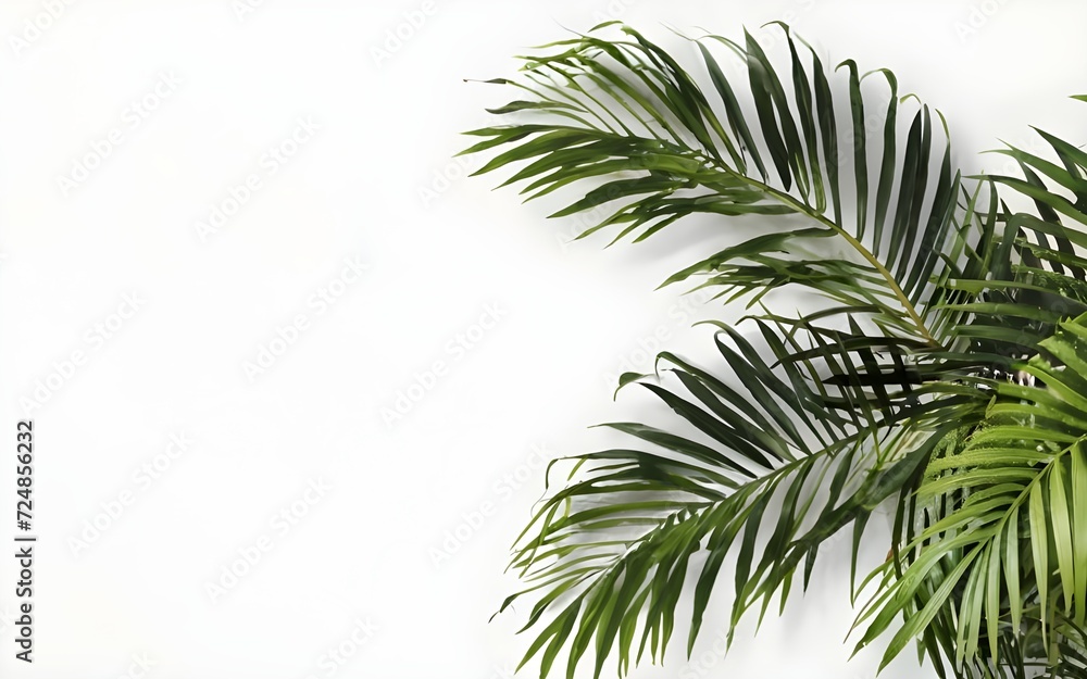 palm leaves shrubs corner and sides on white background