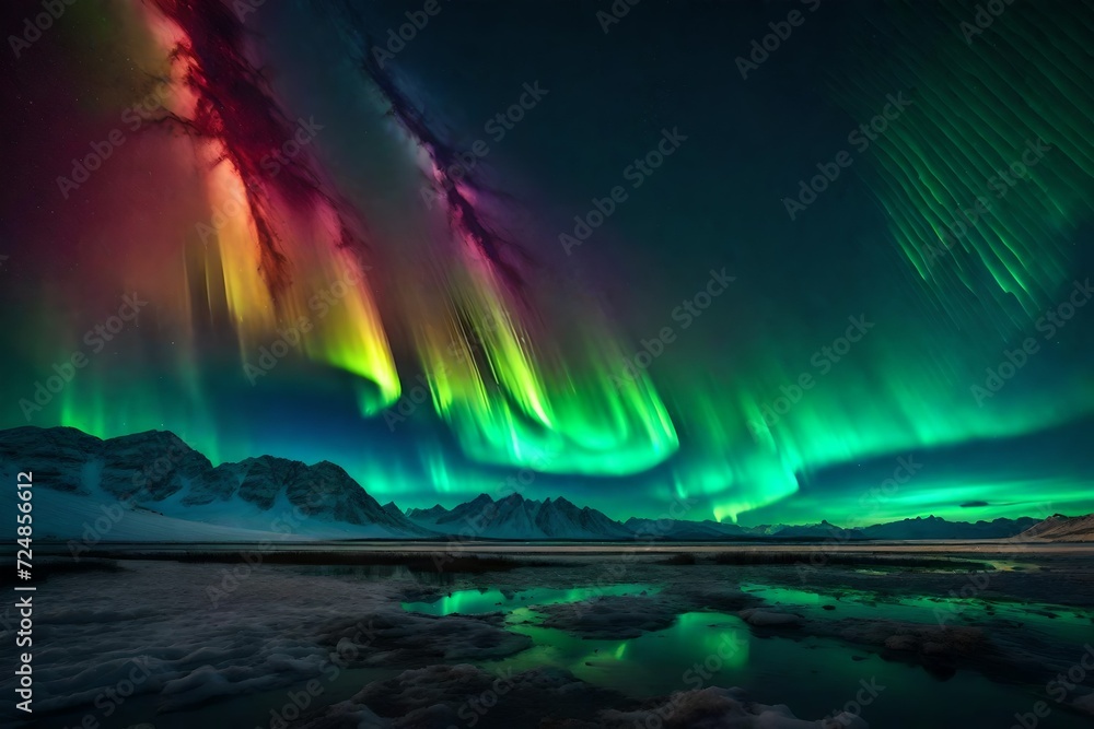 A digital aurora borealis, with brilliant bands of light painting the night sky in a spectacular show of vivid and alien patterns. 
