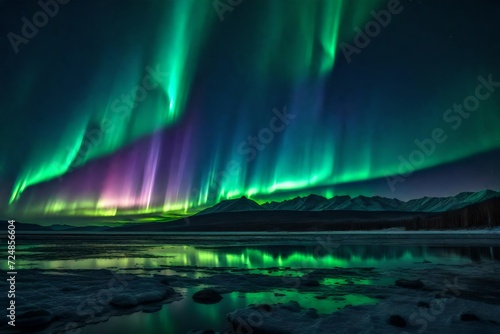 A digital aurora borealis, with brilliant bands of light decorating the night sky in a spectacular display of bright and alien designs. 